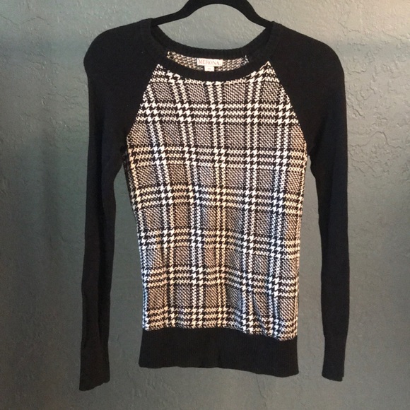 Merona Sweaters - Merona Plaid Sweater Black and White Size XS Women’s Knit Pullover